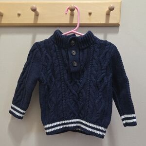Gap Navy Cable Knit Sweater with White Stripes Size 18 - 24 Months